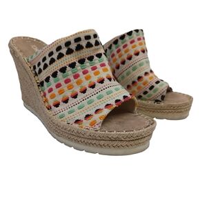 Toms Wedge Espadrilles Monica Open Toe Platform Woven Boho Mules‎ Womens size 9